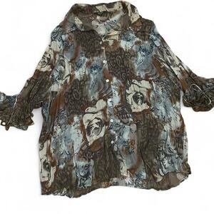Whimsical blue and brown floral top i